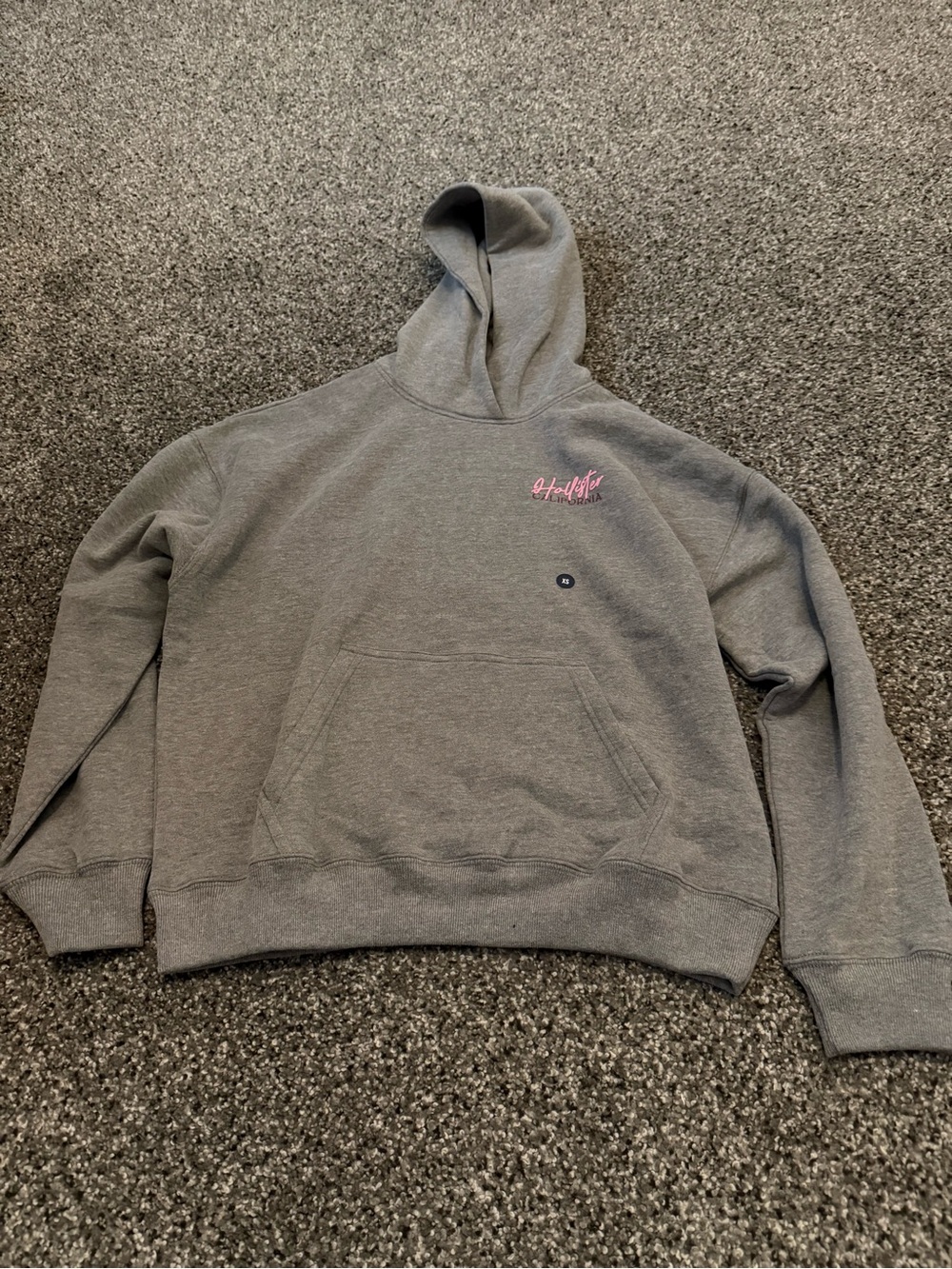 Hollister Gray Pullover Hoodie with Pink Script Logo